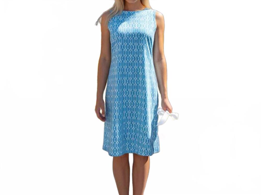 NEW KATHERINE WAY seaside boat neck dress in cupid's arrow blue and white